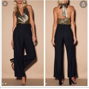 J.O.A Warning Shine Metallic  Halter Jumpsuit